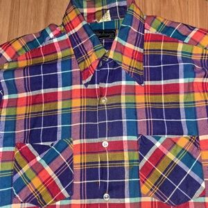 Vintage 1970s Plaid Work Wear Flannel Pre Shrunk Cotton Shirt Men’s L